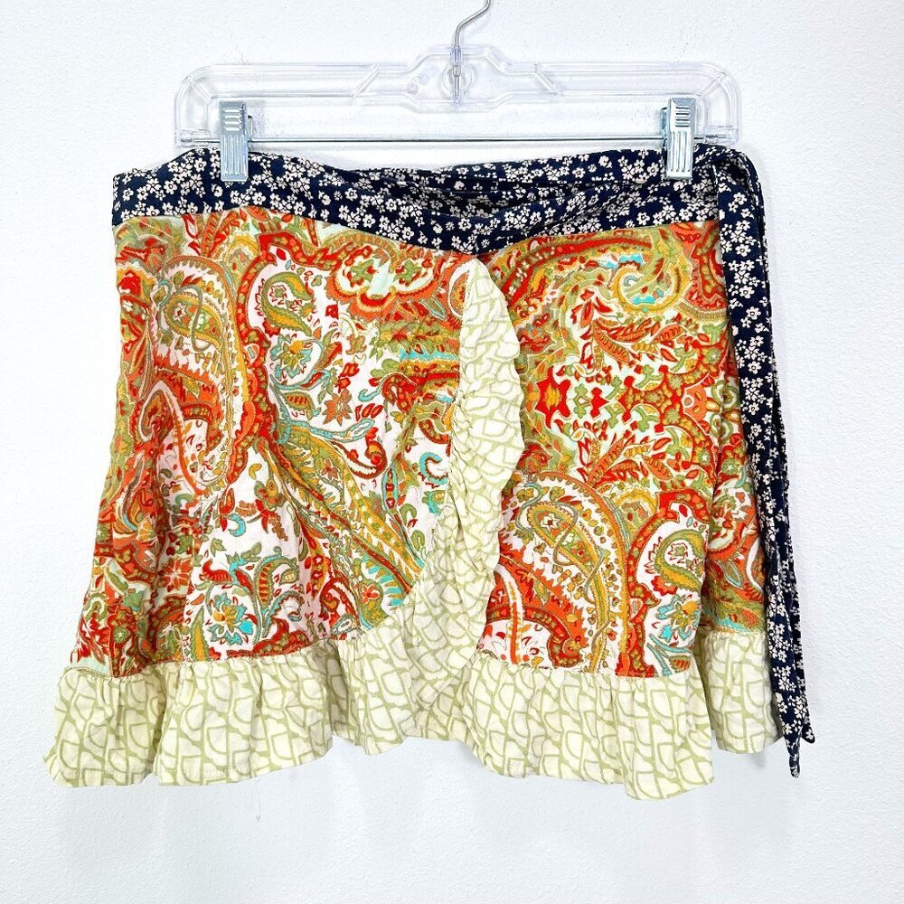 Urban Outfitters Gold Boho Paisley True Wrap Mini Skirt Women's Size Medium